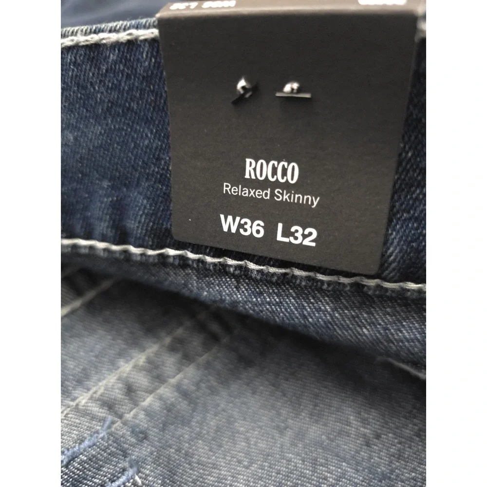 Men's True Religion Rocco Big T Flap Relaxed Skinny Jeans 36x32 700677 Dark Wash
